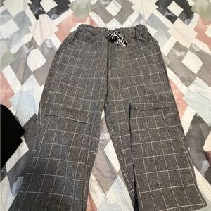 Gray Plaid Drawstring Pants